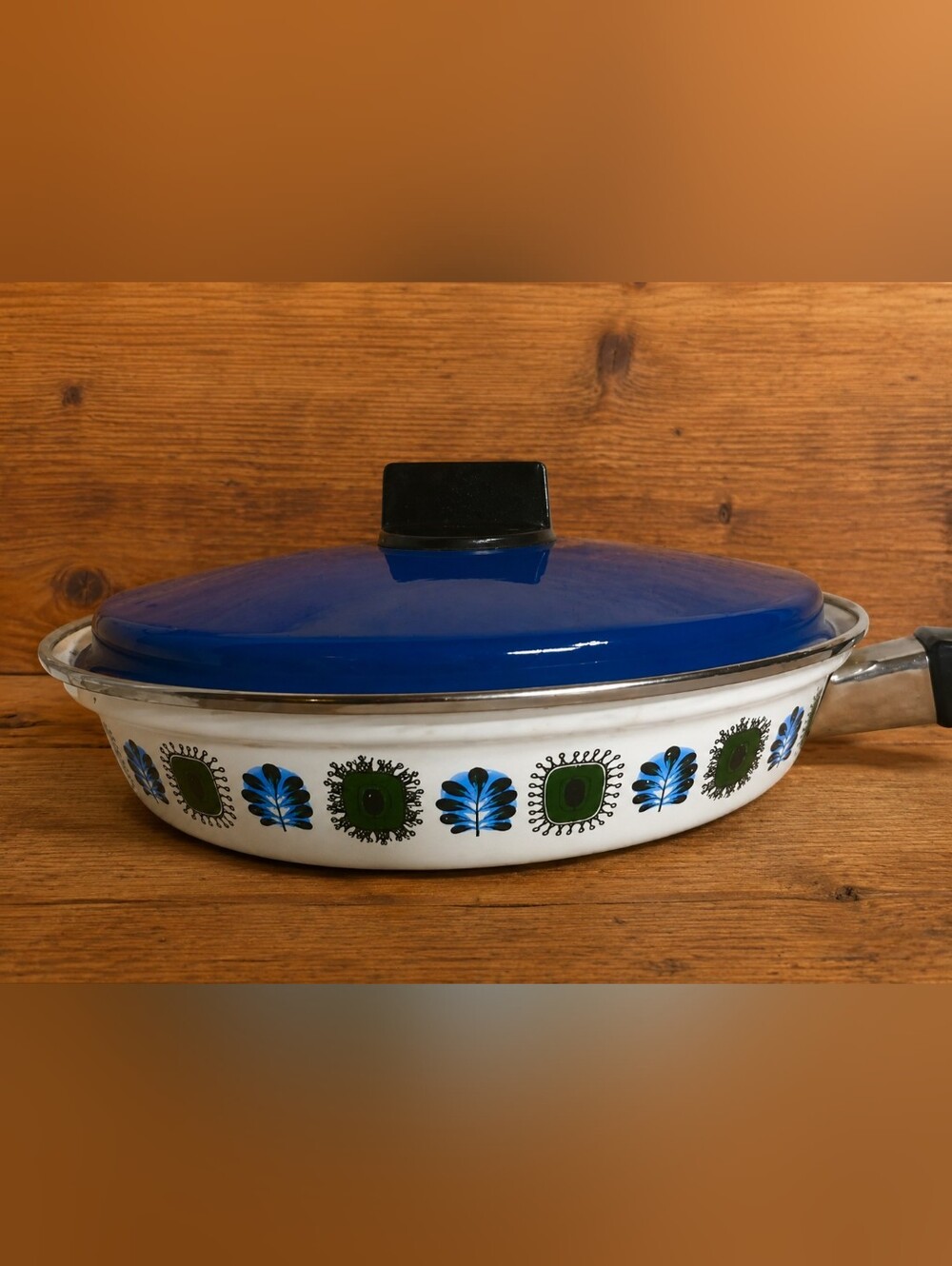 Vintage Kronborg 1960s  Austria Email Enamelware Frying Pan With Lid